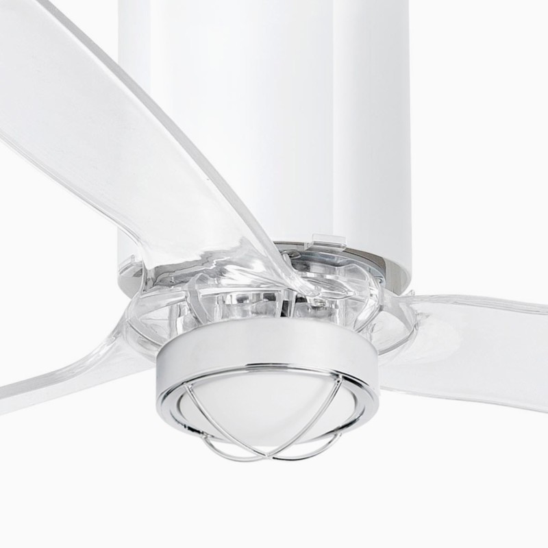 Mini Tube Fan M con LED Bianco Lucido/Trasparente Ventilatore - Faro Barcelona